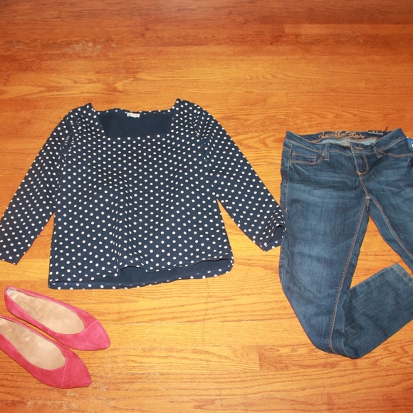 J. Crew Black &White Polka dot top square neckline - Picture 2 of 10